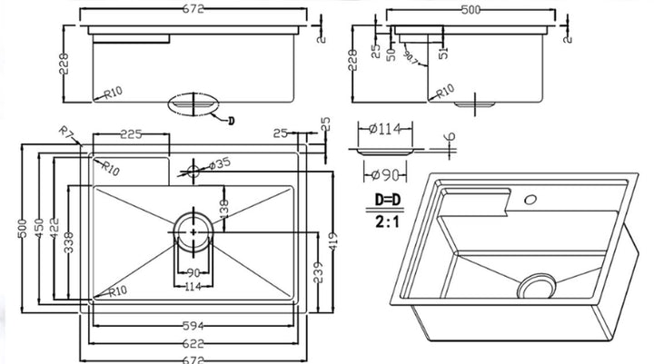 Turbo Kitchen Sink TS672BK-HC Nano + Honeycomb