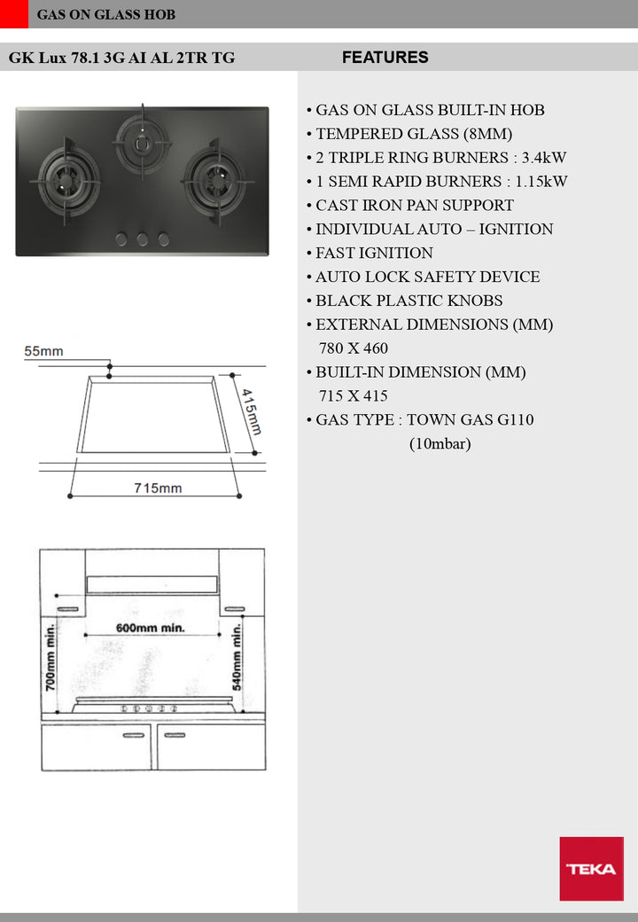 Teka Cooker Hob GK LUX 78.1 3G